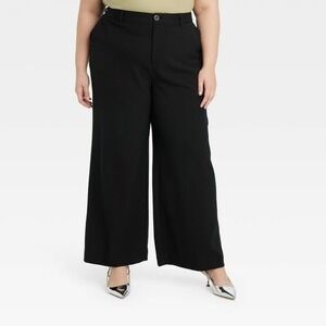 AVA & VIV Black Wide Leg Cropped Trousers Pants Plus Size 17